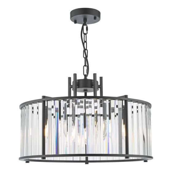 där lighting Kiran 5 Light Pendant Satin Black and Crystal