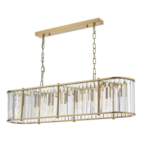 Där Lighting Kiran 7 Light Bar Pendant Natural Brass And Crystal