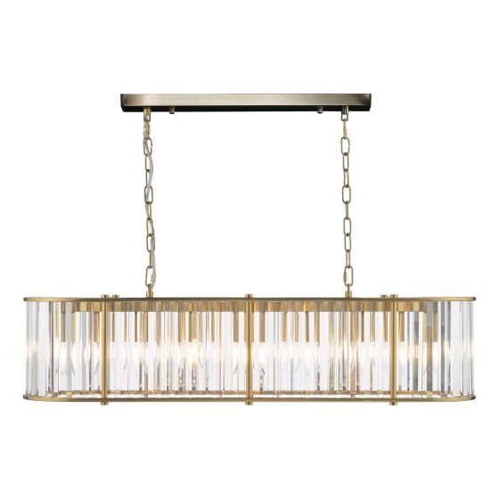 Där Lighting Kiran 7 Light Bar Pendant Natural Brass And Crystal