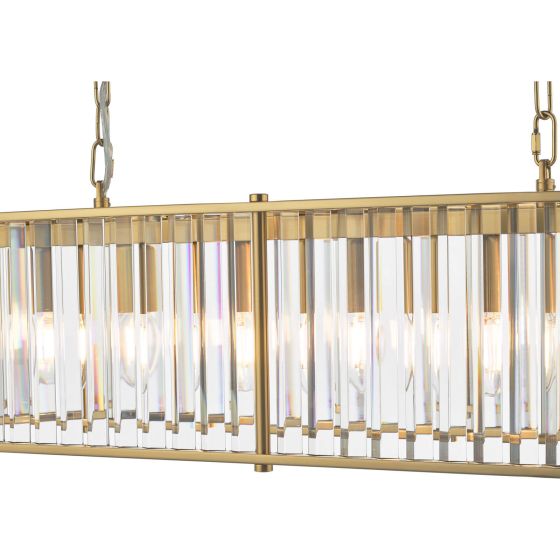 Där Lighting Kiran 7 Light Bar Pendant Natural Brass And Crystal