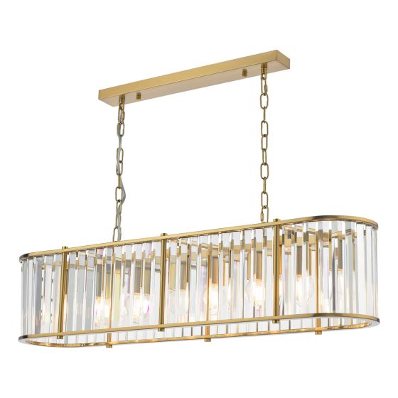 där lighting Kiran 7 Light Bar Pendant Natural Brass and Crystal