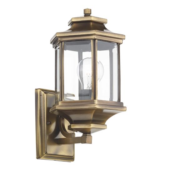 där lighting Ladbroke Outdoor Wall Light Antique Brass Glass IP44