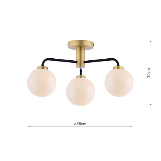 Där Lighting Lainey 3 Light Semi-Flush Matt Black & Opal Glass