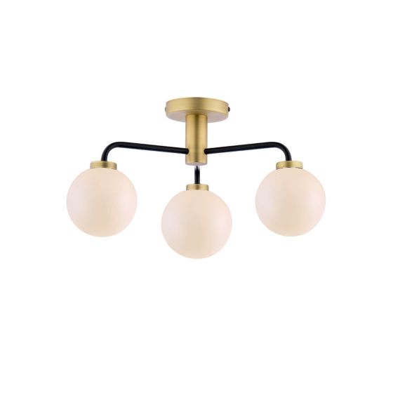 där lighting Lainey 3 Light Semi-Flush Matt Black & Opal Glass