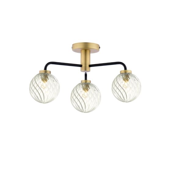 där lighting Lainey 3 Light Semi-Flush Matt Black & Twisted Glass