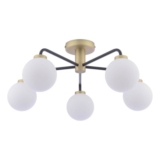 Där Lighting Lainey 5 Light Semi-Flush Matt Black & Opal Glass