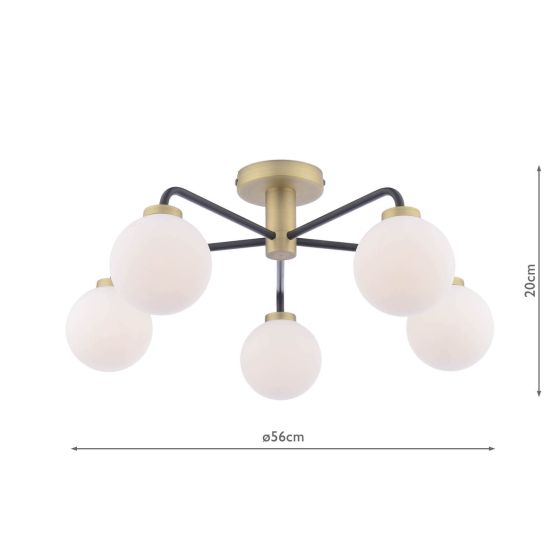 Där Lighting Lainey 5 Light Semi-Flush Matt Black & Opal Glass