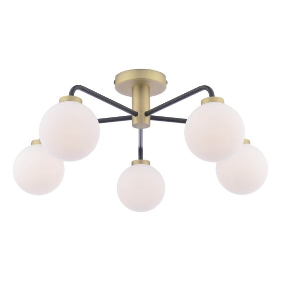 där lighting Lainey 5 Light Semi-Flush Matt Black & Opal Glass