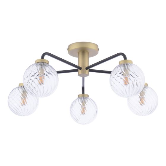 Där Lighting Lainey 5 Light Semi-Flush Matt Black & Twisted Glass
