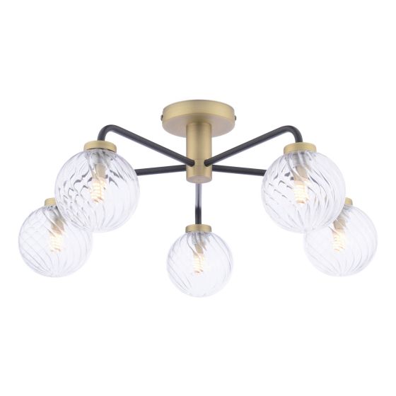 där lighting Lainey 5 Light Semi-Flush Matt Black & Twisted Glass