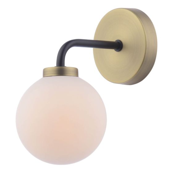 där lighting Lainey Wall Light Matt Black & Opal Glass