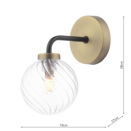 Där Lighting Lainey Wall Light Matt Black & Twisted Glass