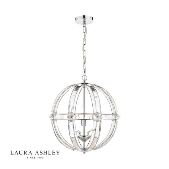 där lighting Laura Ashley Aidan 5lt Pendant Glass & Polished Chrome
