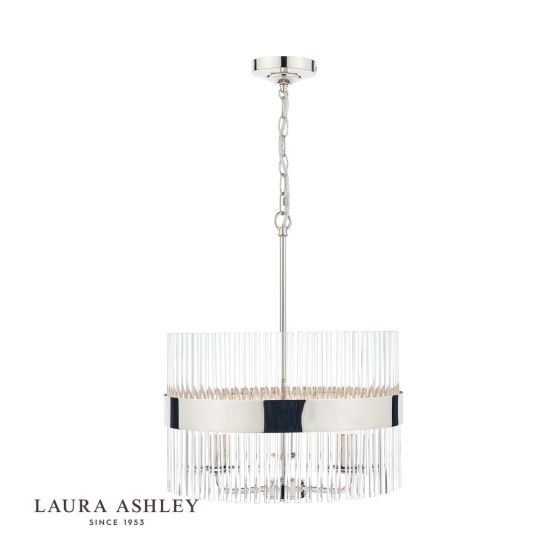 där lighting Laura Ashley Alexa 3lt Pendant Polished Nickel Glass Rods