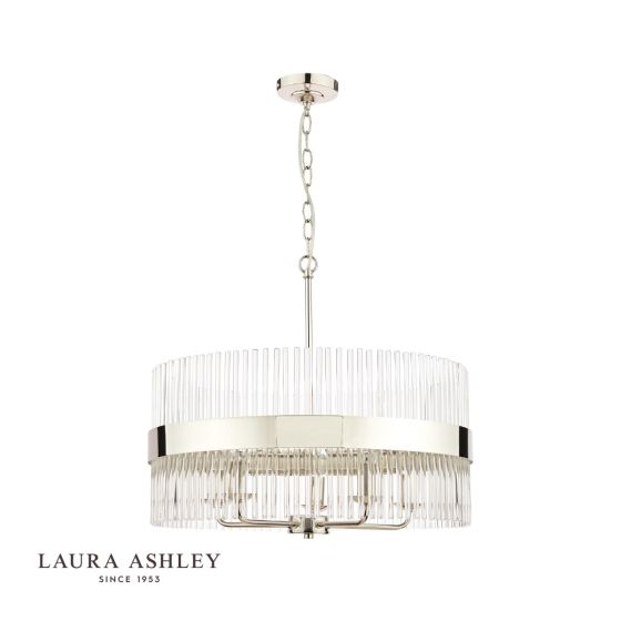 Där Lighting Laura Ashley Alexa 5lt Pendant Polished Nickel Glass Rods