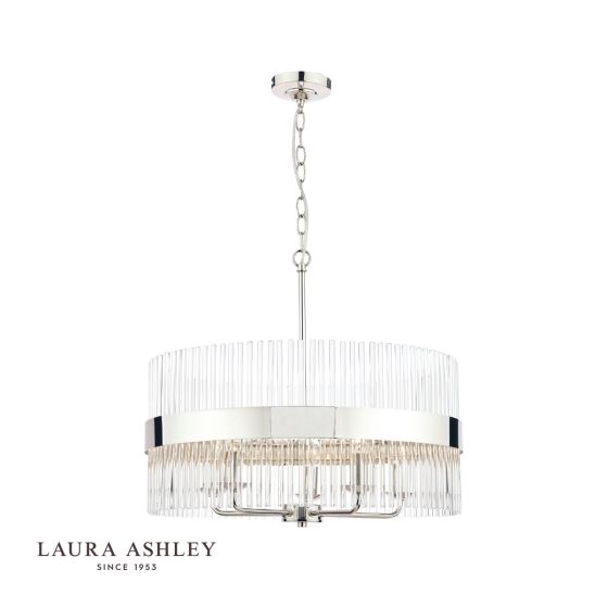 där lighting Laura Ashley Alexa 5lt Pendant Polished Nickel Glass Rods