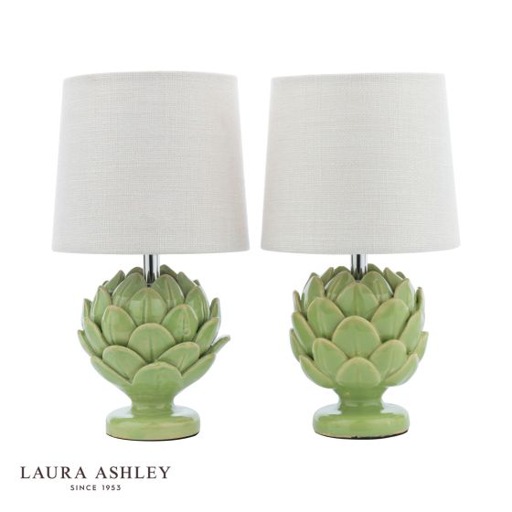 Där Lighting Laura Ashley Artichoke Twin Pack Table Lamp Green With Shade