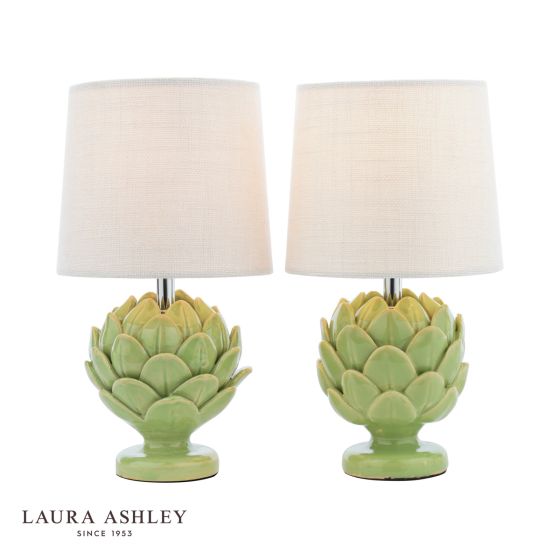 där lighting Laura Ashley Artichoke Twin Pack Table Lamp Green With Shade