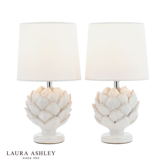 där lighting Laura Ashley Artichoke Twin Pack Table Lamp White With Shade