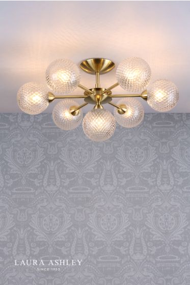 Där Lighting Laura Ashley Atherton 7lt Semi Flush Satin Brass Glass