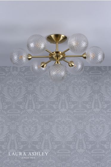Där Lighting Laura Ashley Atherton 7lt Semi Flush Satin Brass Glass