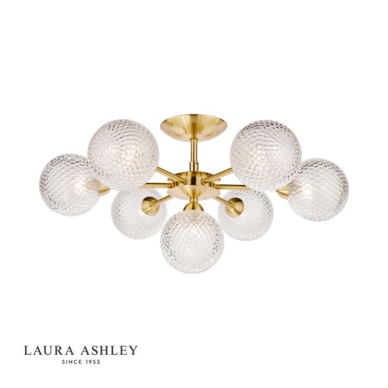 där lighting Laura Ashley Atherton 7lt Semi Flush Satin Brass Glass