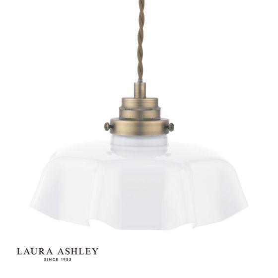 Där Lighting Laura Ashley Banham Pendant Matt Antique Brass And White Glass