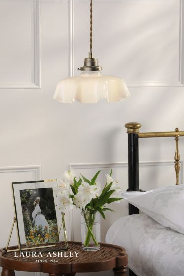 Där Lighting Laura Ashley Banham Pendant Matt Antique Brass And White Glass