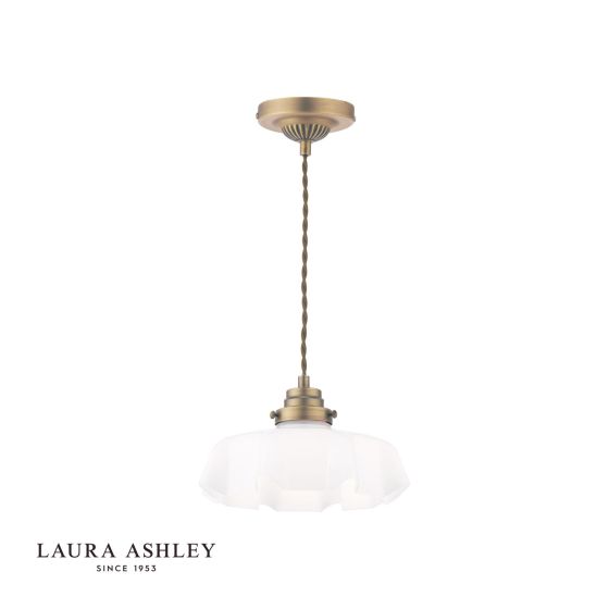 där lighting Laura Ashley Banham Pendant Matt Antique Brass and White Glass