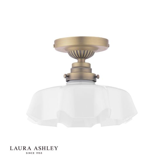 Där Lighting Laura Ashley Banham Semi-Flush Matt Antique Brass And White Glass
