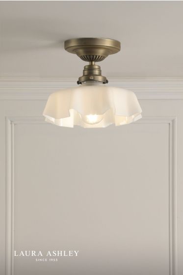 Där Lighting Laura Ashley Banham Semi-Flush Matt Antique Brass And White Glass