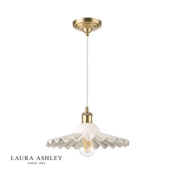 Där Lighting Laura Ashley Beca Large Pendant White Ceramic Antique Brass