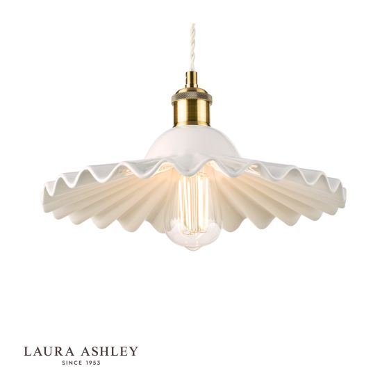 Där Lighting Laura Ashley Beca Large Pendant White Ceramic Antique Brass