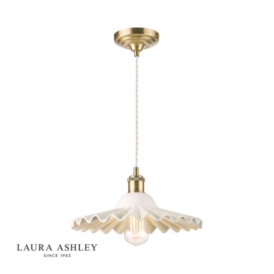 där lighting Laura Ashley Beca Large Pendant White Ceramic Antique Brass