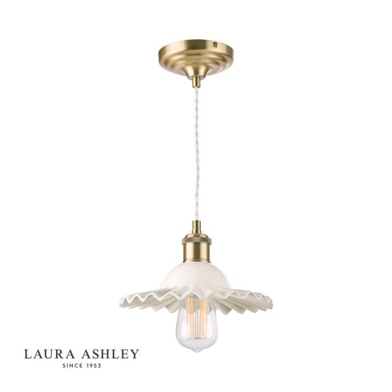 Där Lighting Laura Ashley Beca Small Pendant White Ceramic Antique Brass