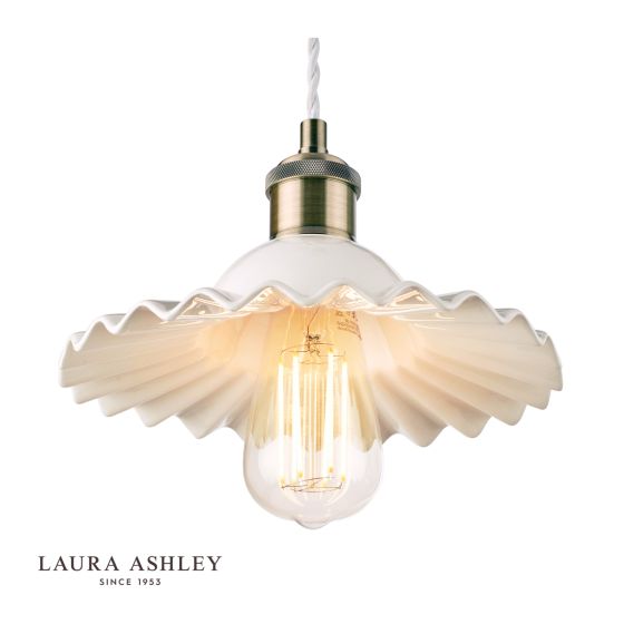 Där Lighting Laura Ashley Beca Small Pendant White Ceramic Antique Brass