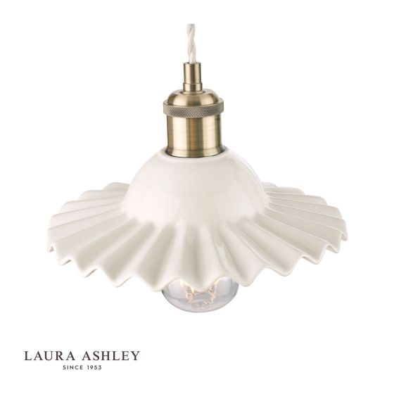Där Lighting Laura Ashley Beca Small Pendant White Ceramic Antique Brass