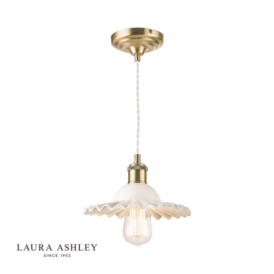 där lighting Laura Ashley Beca Small Pendant White Ceramic Antique Brass