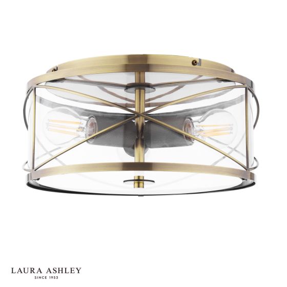 Där Lighting Laura Ashley Beckworth 3 Light Flush Antique Brass And Glass