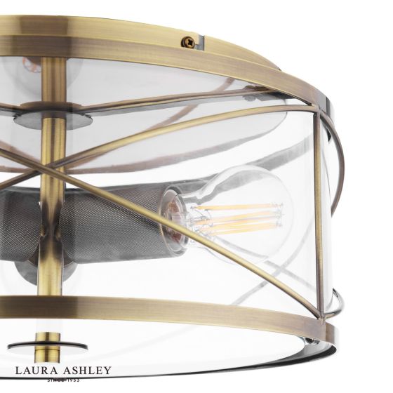 Där Lighting Laura Ashley Beckworth 3 Light Flush Antique Brass And Glass