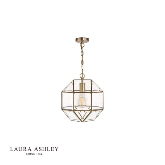 Där Lighting Laura Ashley Blackwell Pendant Antique Brass Glass