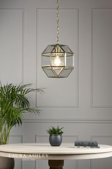 Där Lighting Laura Ashley Blackwell Pendant Antique Brass Glass