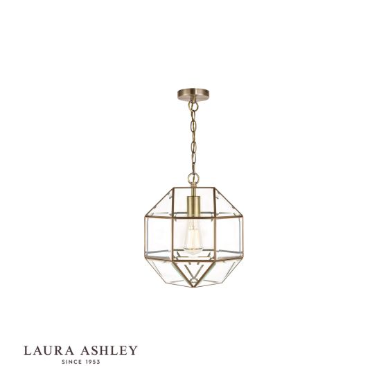 där lighting Laura Ashley Blackwell Pendant Antique Brass Glass
