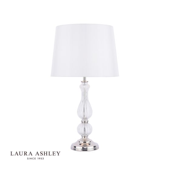 där lighting Laura Ashley Bradshaw Table Lamp Polished Nickel & Ribbed Glass With Shade