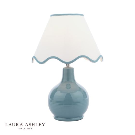 där lighting Laura Ashley Bramhope Table Lamp Blue Ceramic With Shade
