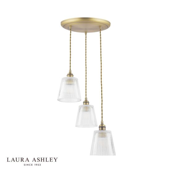 Där Lighting Laura Ashley Callaghan 3 Light Pendant Antique Brass And Glass