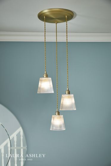 Där Lighting Laura Ashley Callaghan 3 Light Pendant Antique Brass And Glass