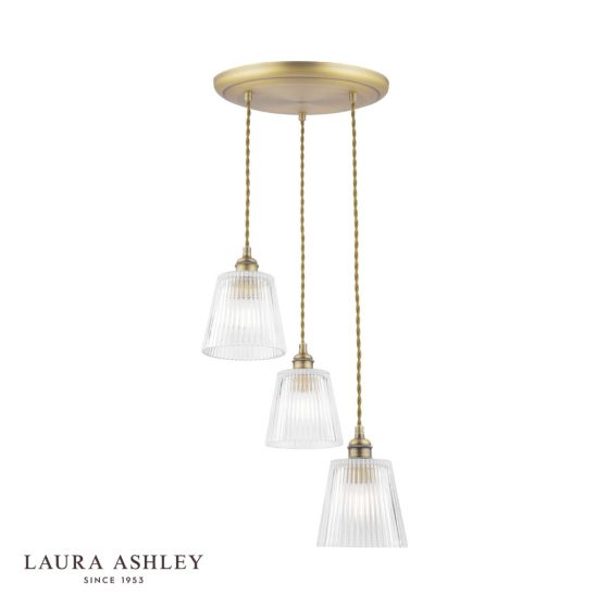 där lighting Laura Ashley Callaghan 3 Light Pendant Antique Brass and Glass