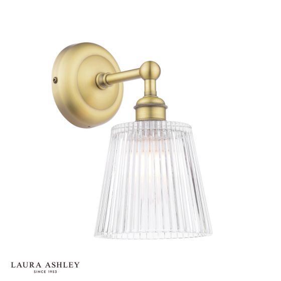 där lighting Laura Ashley Callaghan Bathroom Wall Light Matt Antique Brass and Ribbed Glass IP44