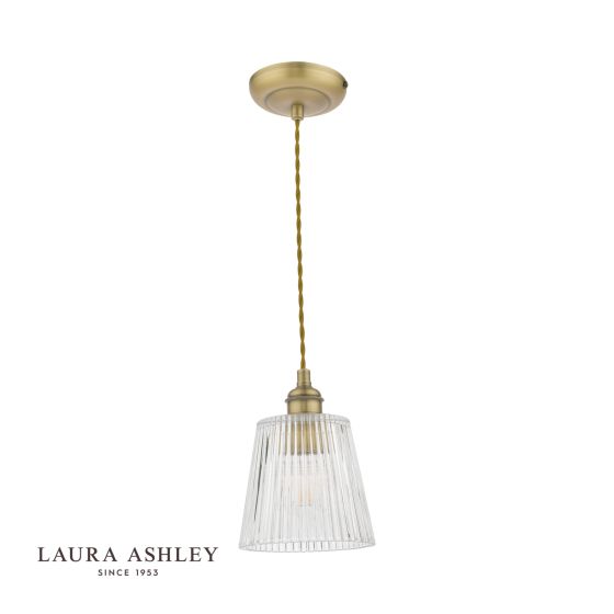 Där Lighting Laura Ashley Callaghan Pendant Antique Brass Ribbed Glass